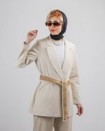 کت لینن کمربند دار مناسب فصل بهار و تابستان